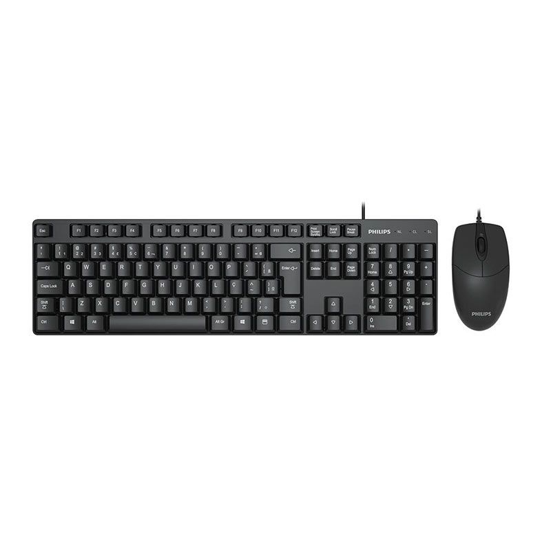 Kit Teclado e Mouse Philips C254, ABNT2, 1000DPI, Preto, SPT6254