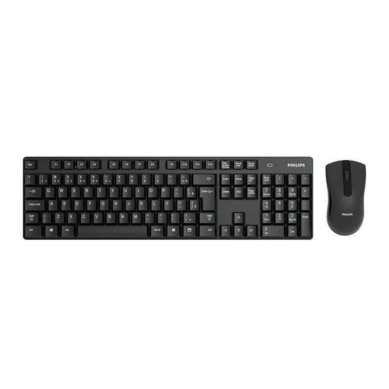 Kit Teclado e Mouse Philips C501, Wireless, ABNT2, 1000DPI, Preto, SPT6501B