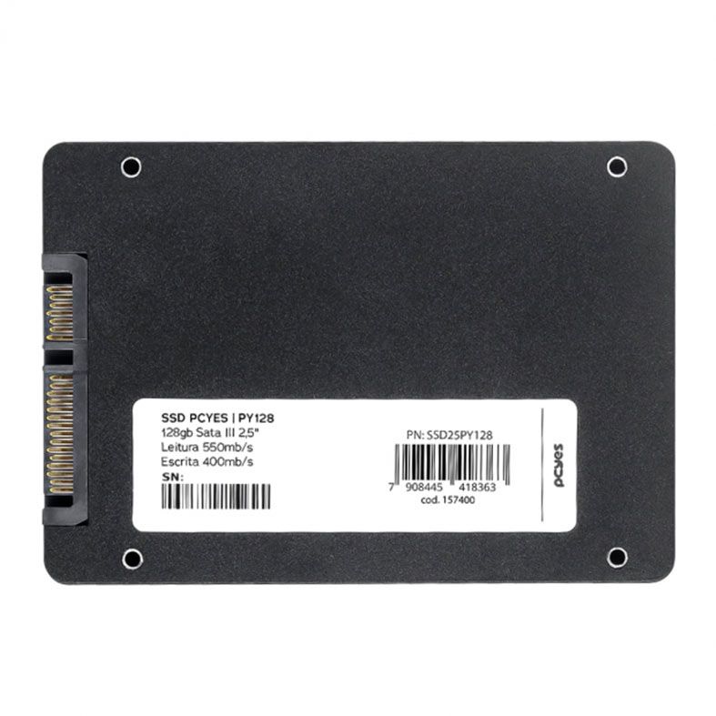 SSD Pcyes PY128, 128GB, 2.5, Sata III 6GB/s, Leitura 550MB/s, Gravacao 400MB/s, SSD25PY128