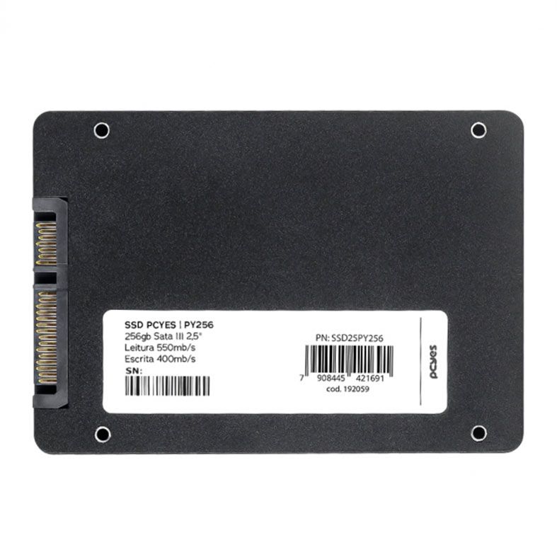 SSD Pcyes PY256, 256GB, 2.5, Sata III 6GB/s, Leitura 550MB/s, Gravacao 400MB/s, SSD25PY256