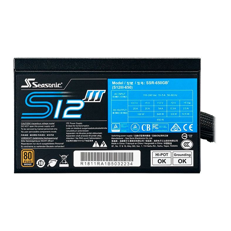 Fonte Seasonic S12III-650, 650W, 80 Plus Bronze, Preta, SSR-650GB