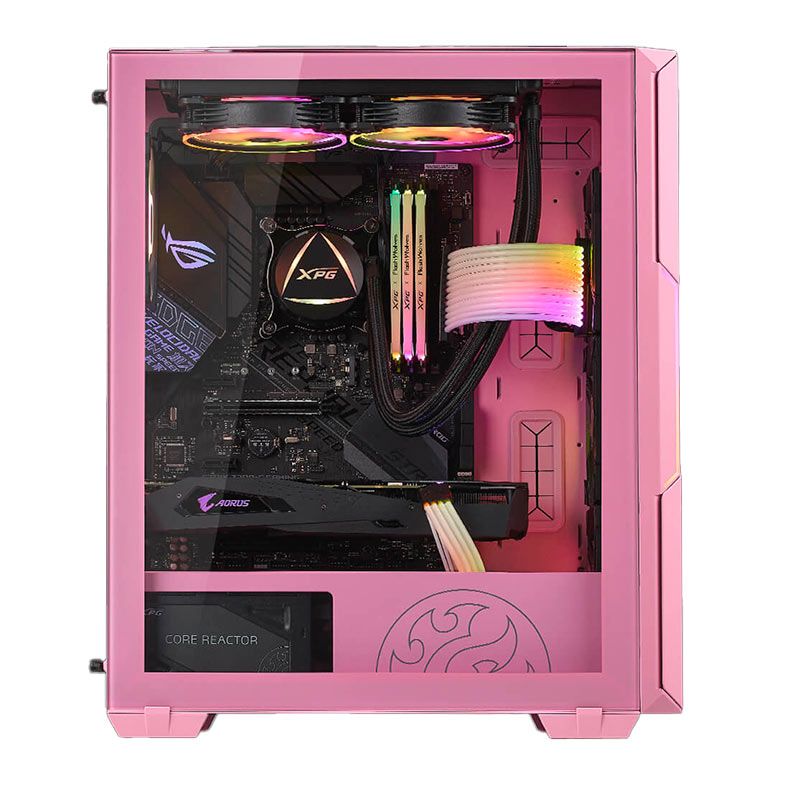 Gabinete Gamer XPG Starker Air, ARGB, Mid-Tower, Lateral de Vidro, Com 2 Fans, Rosa, STARKERAIR-PKCUS