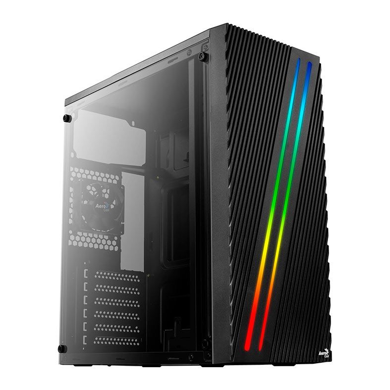 Gabinete Gamer Aerocool Streak V1, RGB, Mid-Tower, Lateral de Acrilico, Com 1 Fan, Preto, STREAK-V1-PT