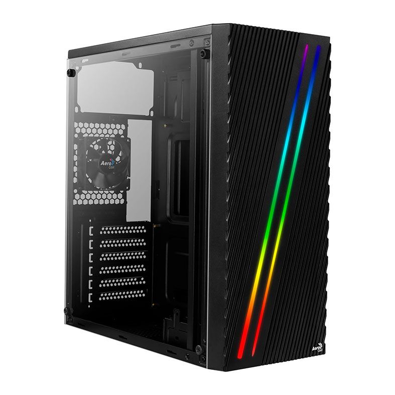 Gabinete Gamer Aerocool Streak V1, RGB, Mid-Tower, Lateral de Acrilico, Com 1 Fan, Preto, STREAK-V1-PT