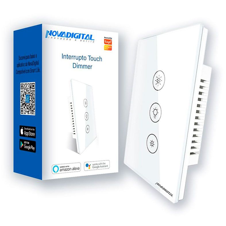 Interruptor Touch Dimmer Nova Digital BR1, Wi-Fi, Branco, SWD-BR1-W
