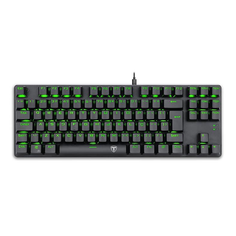 Teclado Mecanico T-Dagger Bora Preto Led Verde Switch Azul, T-TGK313-BL-PT-GREEN-LED