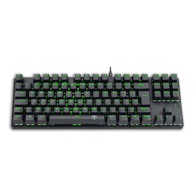 Teclado Mecanico T-Dagger Bora Preto Led Verde Switch Azul, T-TGK313-BL-PT-GREEN-LED