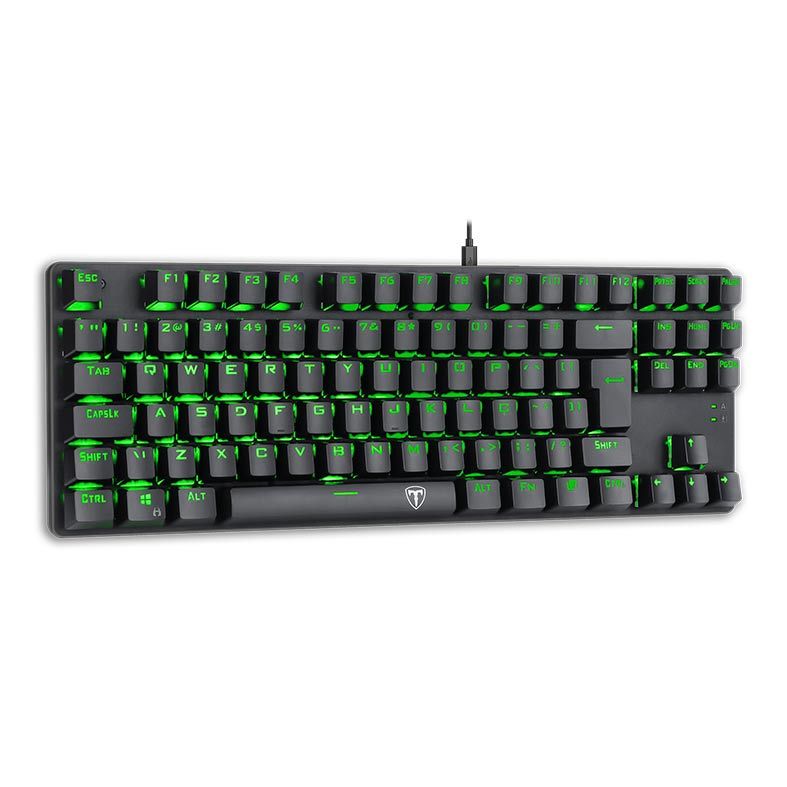 Teclado Mecanico T-Dagger Bora Preto Led Verde Switch Azul, T-TGK313-BL-PT-GREEN-LED