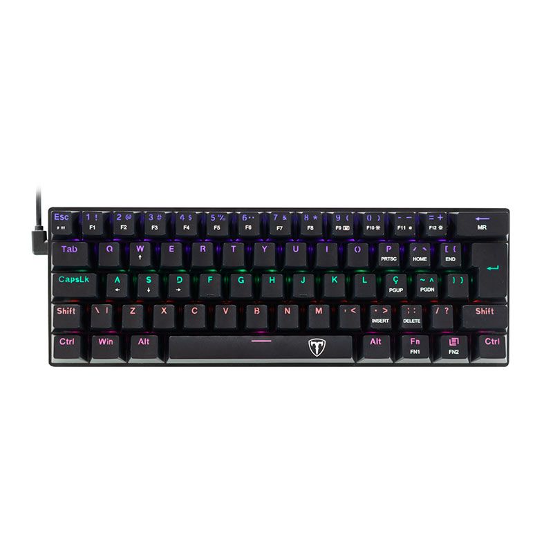 Teclado Mecanico Gamer T-Dagger Arena, Rainbow, Switch Azul, Preto, T-TGK321-BL