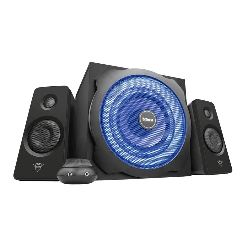 Caixa de Som Trust GXT 628 Tytan 2.1 Led Azul 60W RMS + Controle Remoto Com Fio, T20562