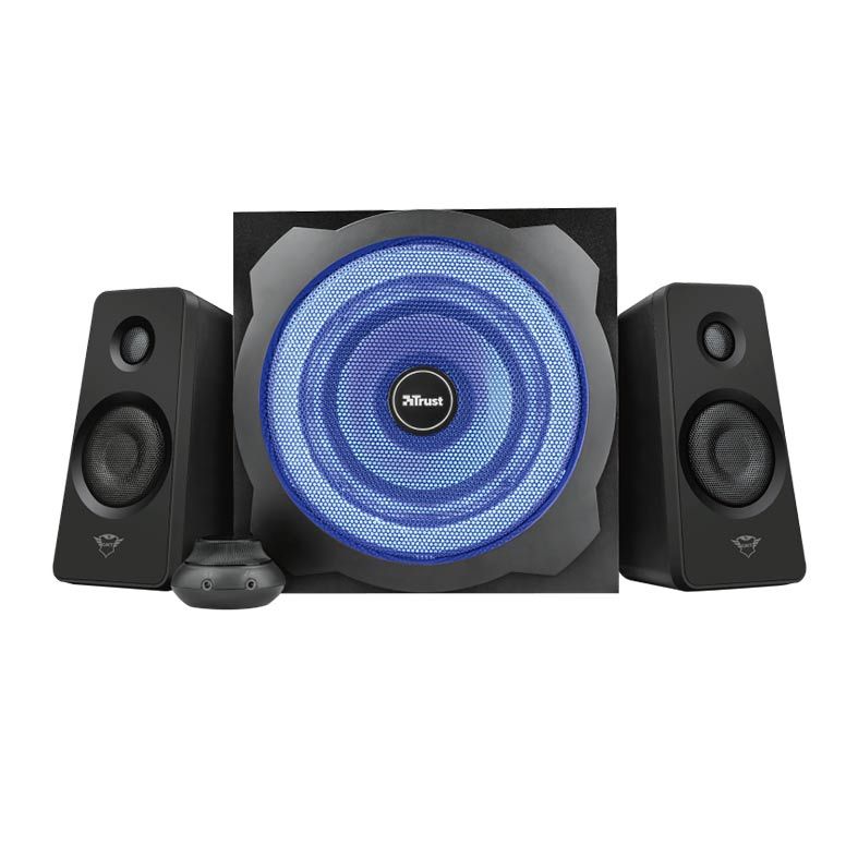 Caixa de Som Trust GXT 628 Tytan 2.1 Led Azul 60W RMS + Controle Remoto Com Fio, T20562