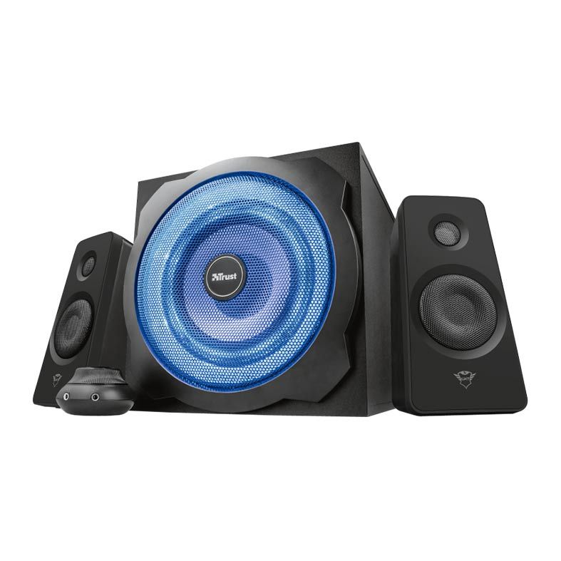Caixa de Som Trust GXT 628 Tytan 2.1 Led Azul 60W RMS + Controle Remoto Com Fio, T20562