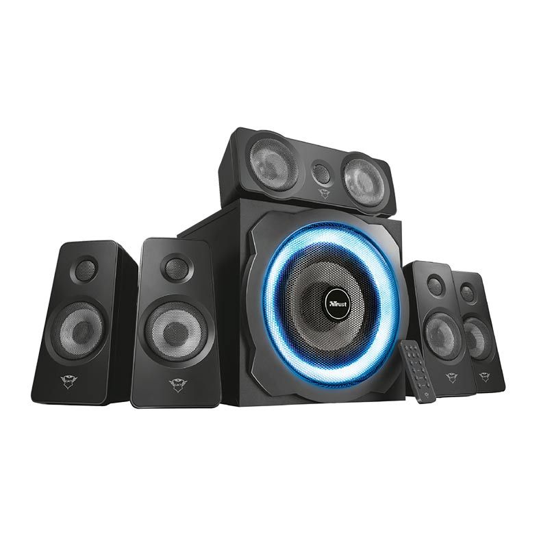 Caixa de Som Trust GXT 658 Tytan 5.1 Led Azul 90W RMS + Controle Remoto Com Fio, T21738