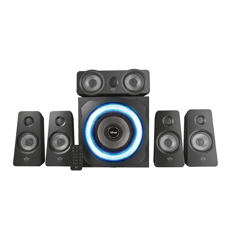 Caixa de Som Trust GXT 658 Tytan 5.1 Led Azul 90W RMS + Controle Remoto Com Fio, T21738
