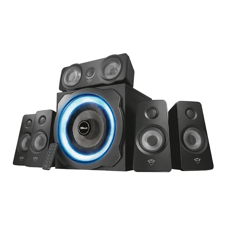 Caixa de Som Trust GXT 658 Tytan 5.1 Led Azul 90W RMS + Controle Remoto Com Fio, T21738