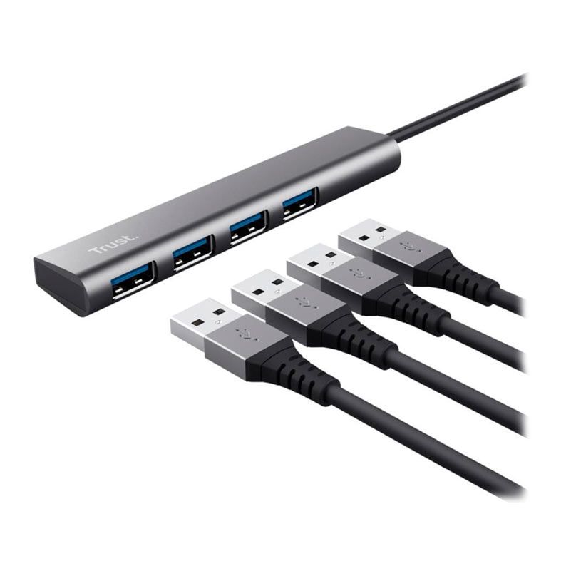 Hub Trust Halyx, USB-c, 4 Portas USB, Aluminio, T24948