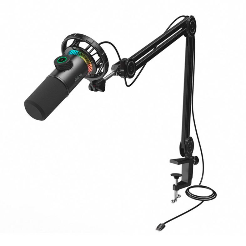 Microfone Dinamico Com Braco Articulado Fifine T658, RGB, USB, Preto, T658-BLK