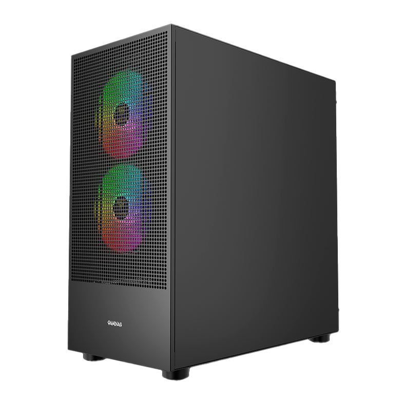 Gabinete Gamer Gamdias Talos E Mesh Elite Rgb Mid Tower Lateral De Vidro Com Fans Preto