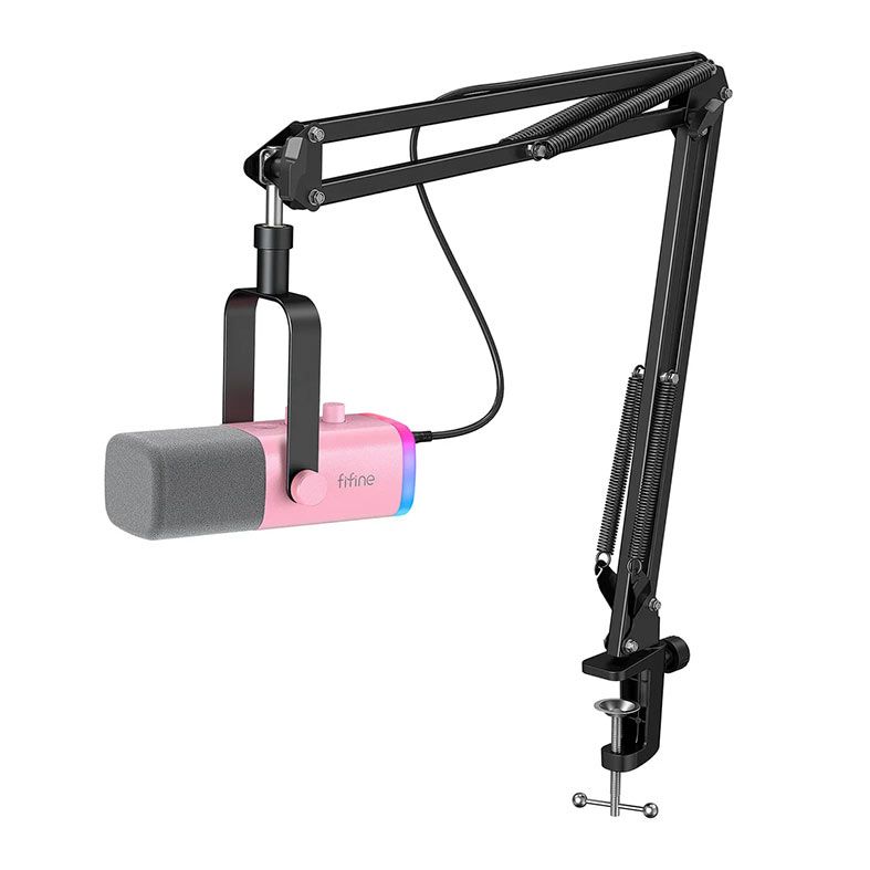 Microfone Dinamico Com Braço Articulado Fifine AmpliGame TAM8, RGB, USB/XLR, Rosa, TAM8-PNK