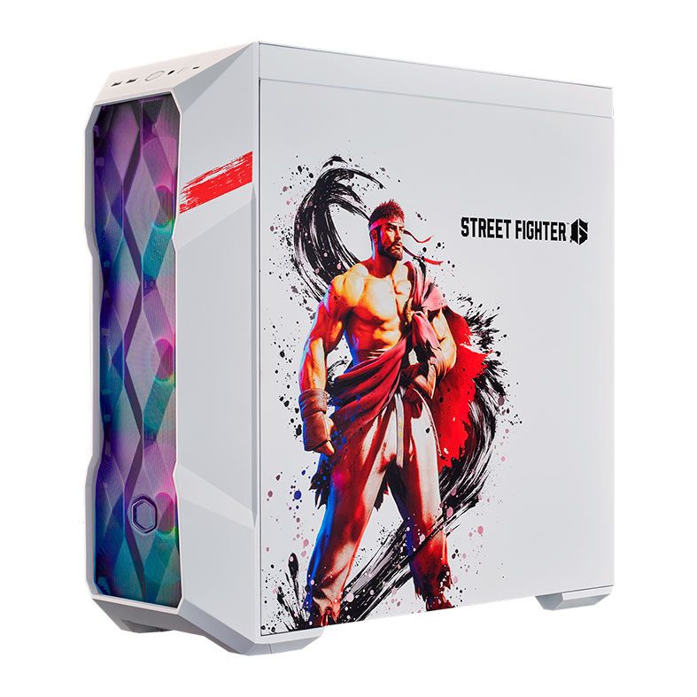 Gabinete Gamer Cooler Master TD500 Mesh V2 Street Fighter Ryu, ARGB, Mid-Tower, Lateral de Vidro, Com 3 Fans, Branco, TD500V2-WGNN-SRY