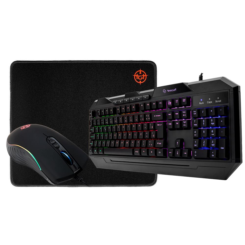 Kit Teclado e Mouse, Teclado TGT Tec-9 Rainbow RGB + Mouse TGT Bizon Rainbow RGB 7 Botões + Mousepad TGT Killer Pequeno