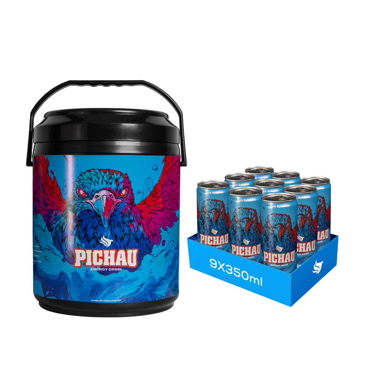 Kit Caixa Termica Pichau + Energético Pichau Zero, Lata 350Ml, Zero Açúcar, com 9 Unidades	