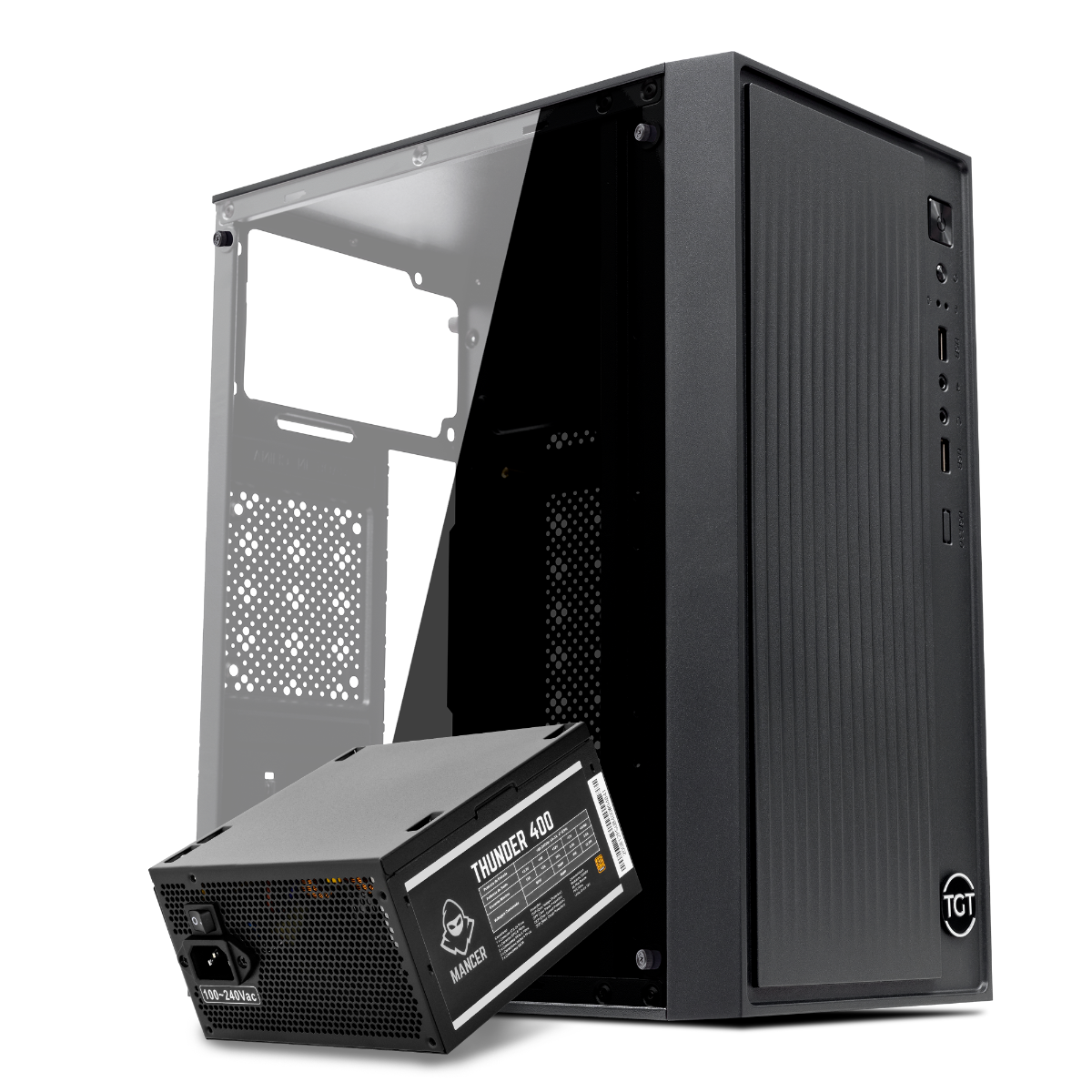 Kit Gabinete Gamer TGT G260F, Preto + Fonte Mancer Thunder 400W