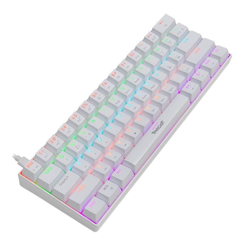 Teclado Mecanico Gamer TGT Sherman Compacto, Rainbow, ABNT2, Switch Huano Azul, Branco, TGT-SHCPTW-RBW01