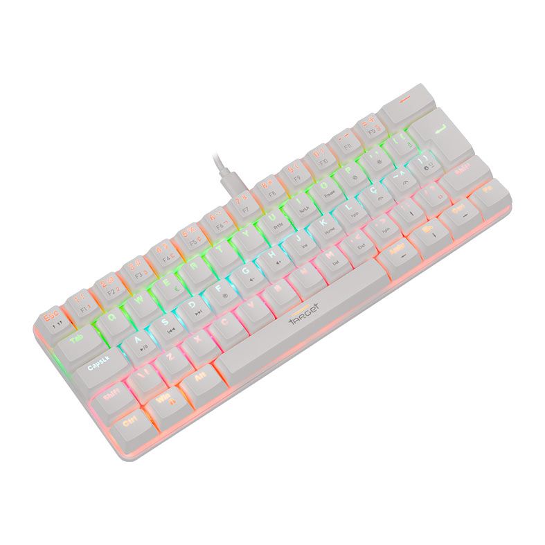 Teclado Mecanico Gamer TGT Sherman Compacto, Rainbow, ABNT2, Switch Azul, Branco, TGT-SHCPTW-RBW01