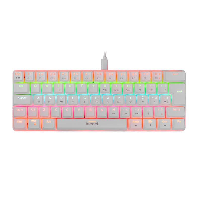 Teclado Mecanico Gamer TGT Sherman Compacto, Rainbow, ABNT2, Switch Azul, Branco, TGT-SHCPTW-RBW01