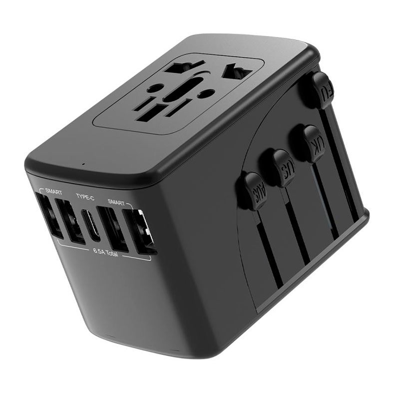 Carregador Universal Geonav, 4 USB, 1 USB, Preto, TLCH65BK