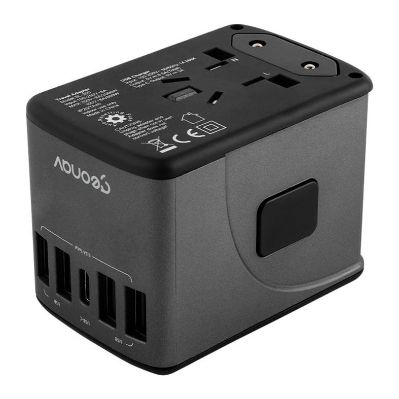 Carregador Universal Geonav, 4 USB, 1 USB, Preto, TLCH65BK