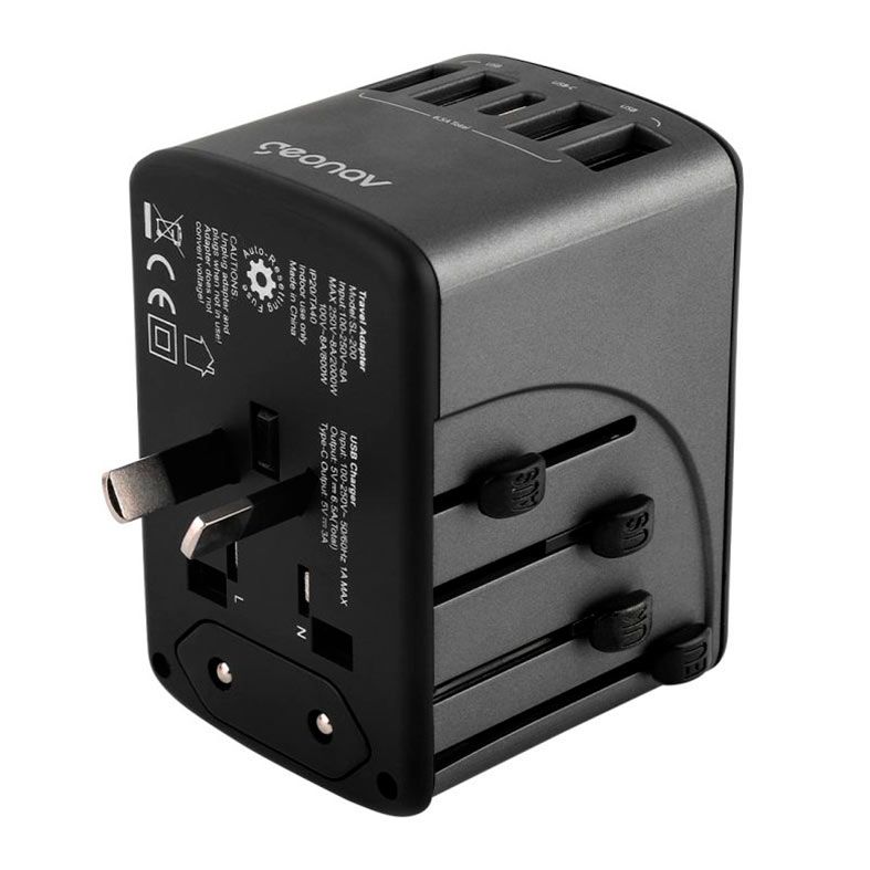 Carregador Universal Geonav, 4 USB, 1 USB, Preto, TLCH65BK