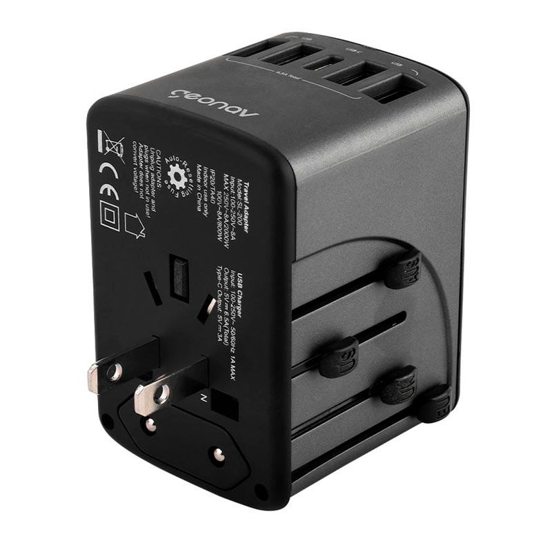 Carregador Universal Geonav, 4 USB, 1 USB, Preto, TLCH65BK