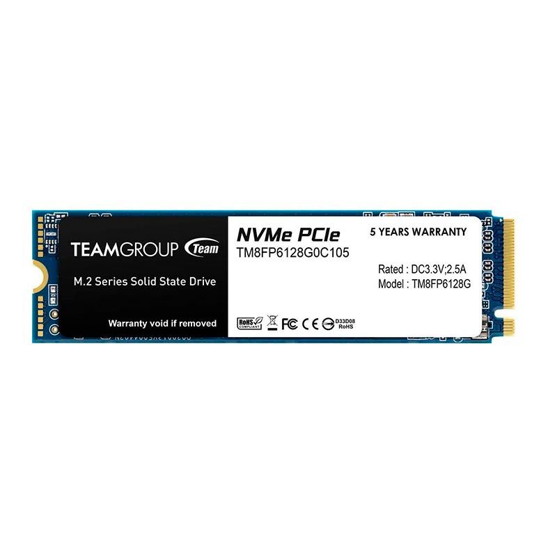 SSD Team Group MP33 128GB, M.2 2280, PCIe NVMe, Leitura 1500MB/s, Gravacao 500MB/s,, TM8FP6128G0C101