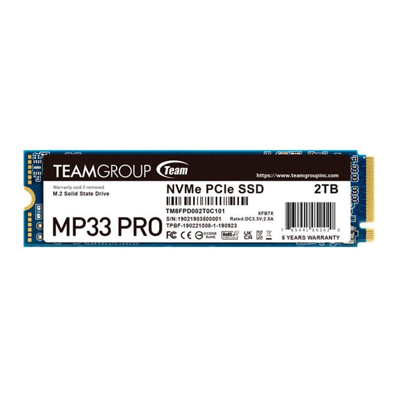 SSD Team Group MP33 Pro, 2TB, M.2 2280, PCIe NVMe, Leitura 3500MB/s, Gravacao 3000MB/s, TM8FPD002T0C101