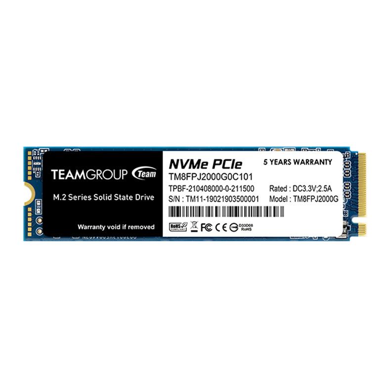 SSD Team Group MP34Q, 2TB, M.2 2280, PCIe NVMe, Leitura 3400 MB/s, Gravacao 3000 MB/s, TM8FPJ2000G0C101