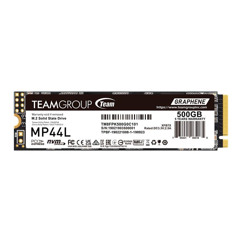SSD Team Group MP44L, 500GB, M.2 2280, PCIe NVMe, Leitura 5000MB/s, Gravacao 2500 MB/s, TM8FPK500G0C101