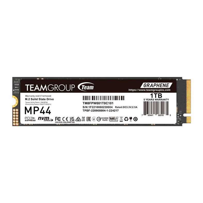 SSD Team Group MP44, 1TB, M.2 2280, PCIe NVMe, Leitura 7400 MB/s, Gravacao 6500 MB/s, TM8FPW001T0C101