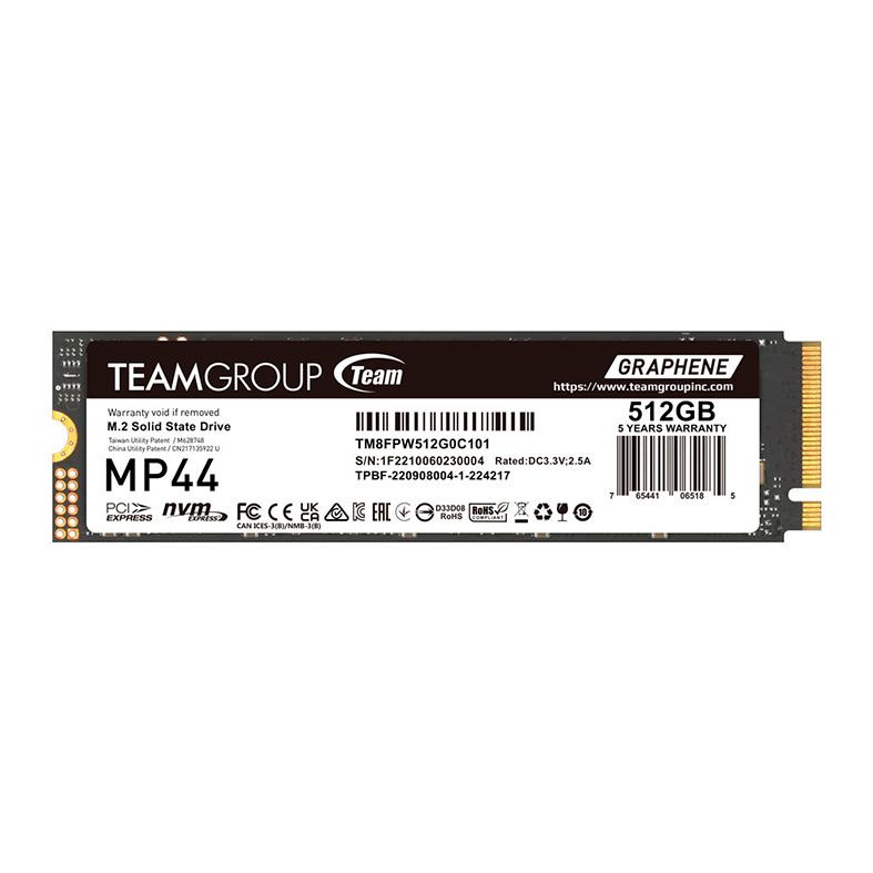 SSD Team Group MP44, 512GB, M.2 2280, PCIe NVMe, Leitura 7300 MB/s, Gravacao 4500 MB/s, TM8FPW512G0C101