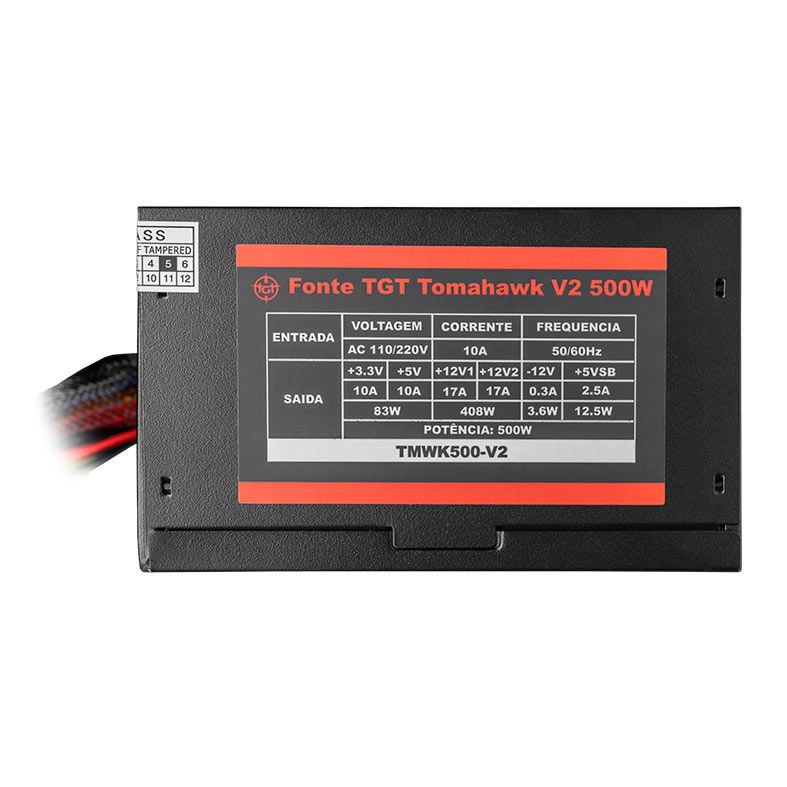 Fonte TGT Tomahawk V2, 500W, Preto, TMWK500-V2