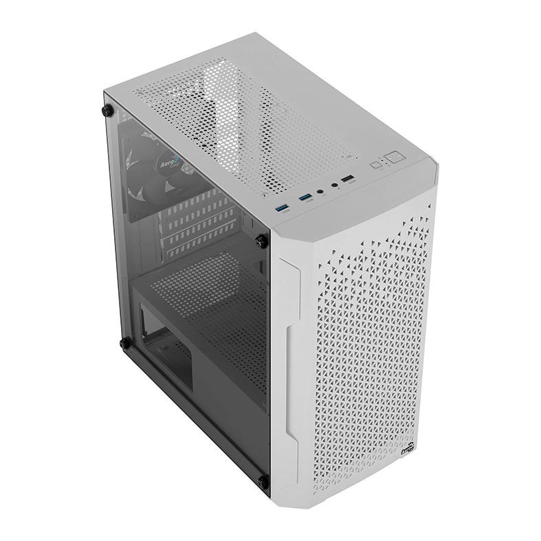 Gabinete Gamer Aerocool Trinity Mini V1, Mini-Tower, Lateral de vidro, Com 1 Fan, Branco, TRINITY-MINI-V1-BR