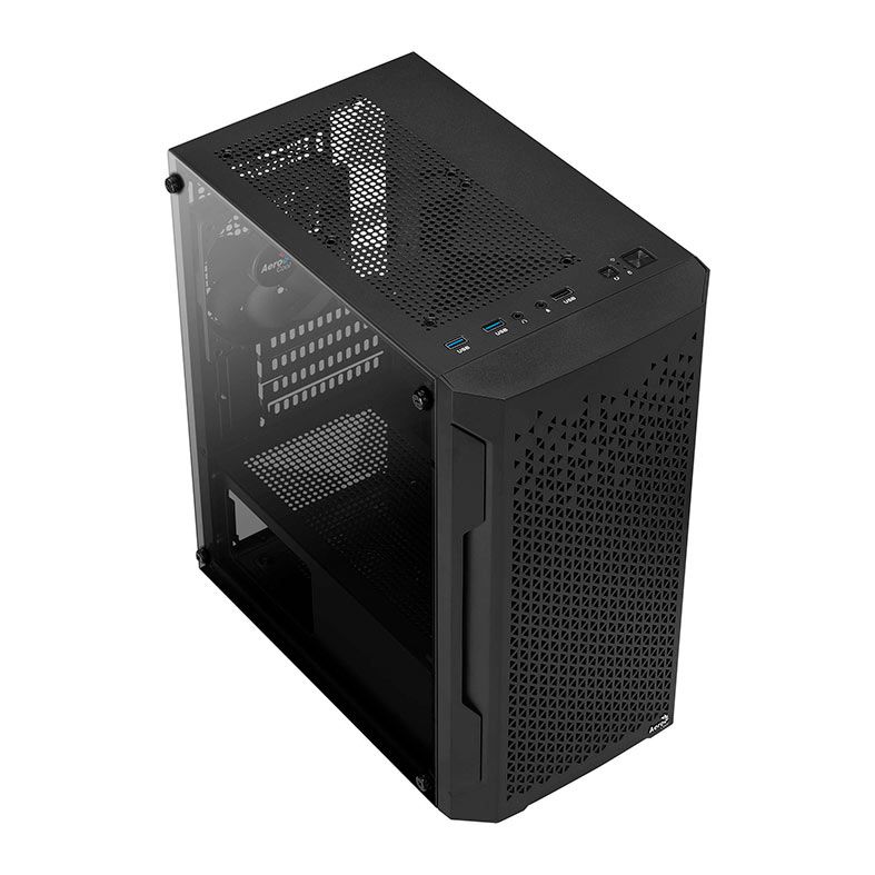 Gabinete Gamer Aerocool Trinity Mini V1, Mini-Tower, Lateral de vidro, Com 1 Fan, Preto, TRINITY-MINI-V1-PT