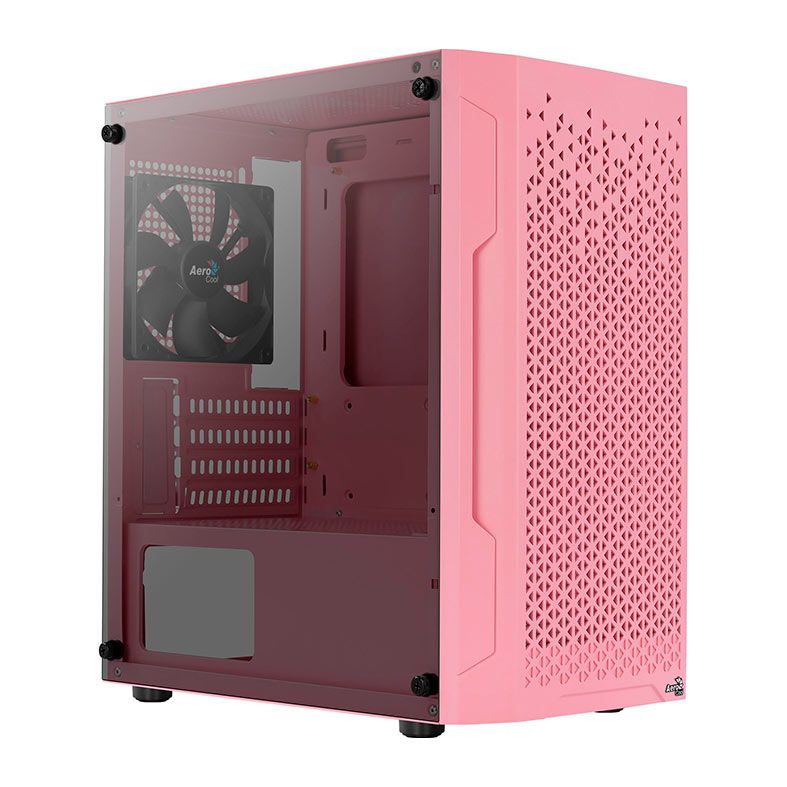 Gabinete Gamer Aerocool Trinity Mini V1, Mini-Tower, Lateral de vidro, Com 1 Fan, Rosa, TRINITY-MINI-V1