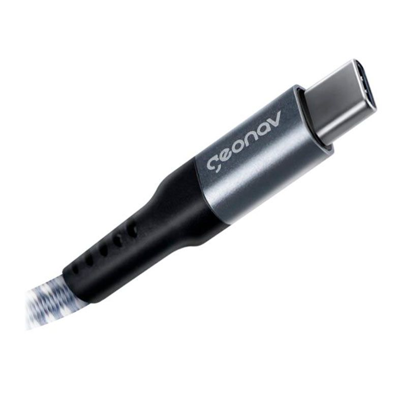 Cabo USB-C Geonav, 1,5M, USB-C Para USB-C, Nylon Trancada, Cinza e Branco, UCC04