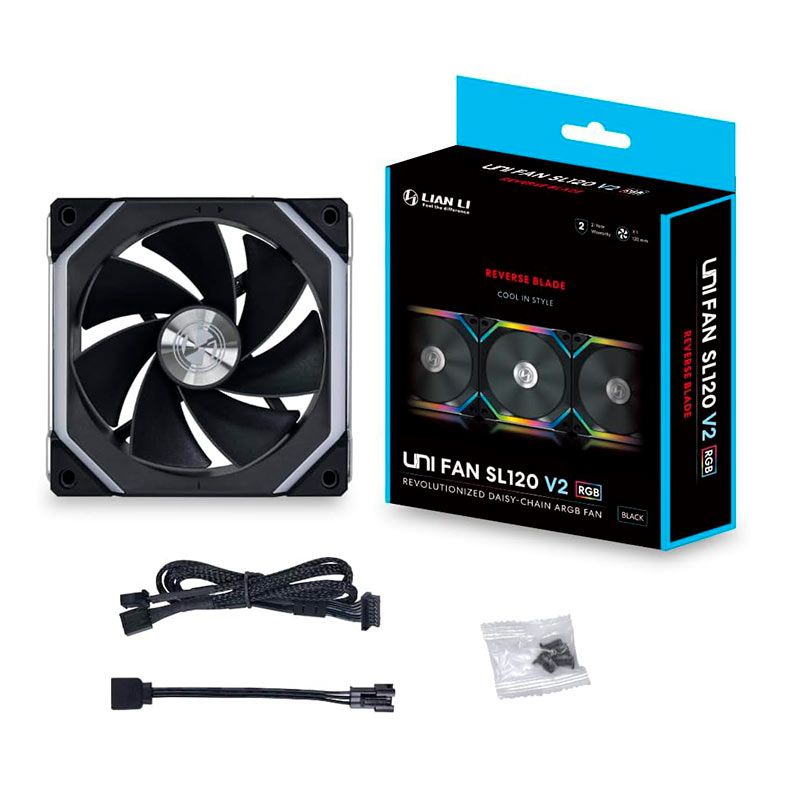 Ventoinha Lian Li Uni Fan SL120 V2 Reverse, RGB, 120mm, Preta, UF-RSL120V2-1B