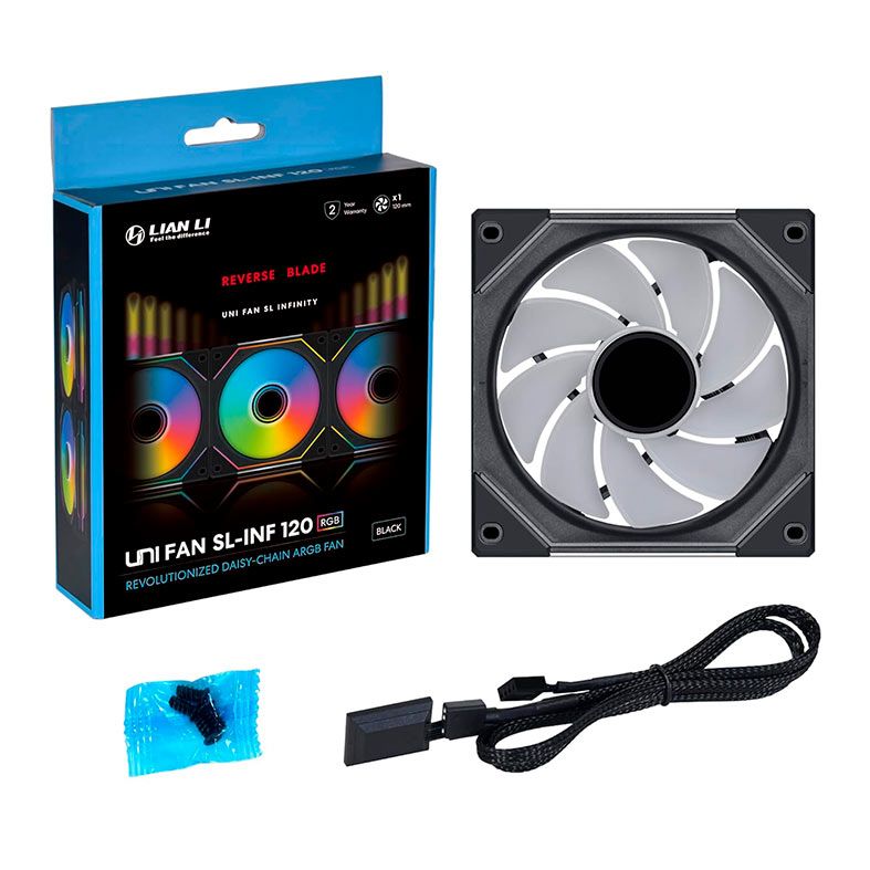 Ventoinha Lian Li Uni Fan SL-INF 120 Reverse, RGB, 120mm, Preta, UF-RSLIN120-1B