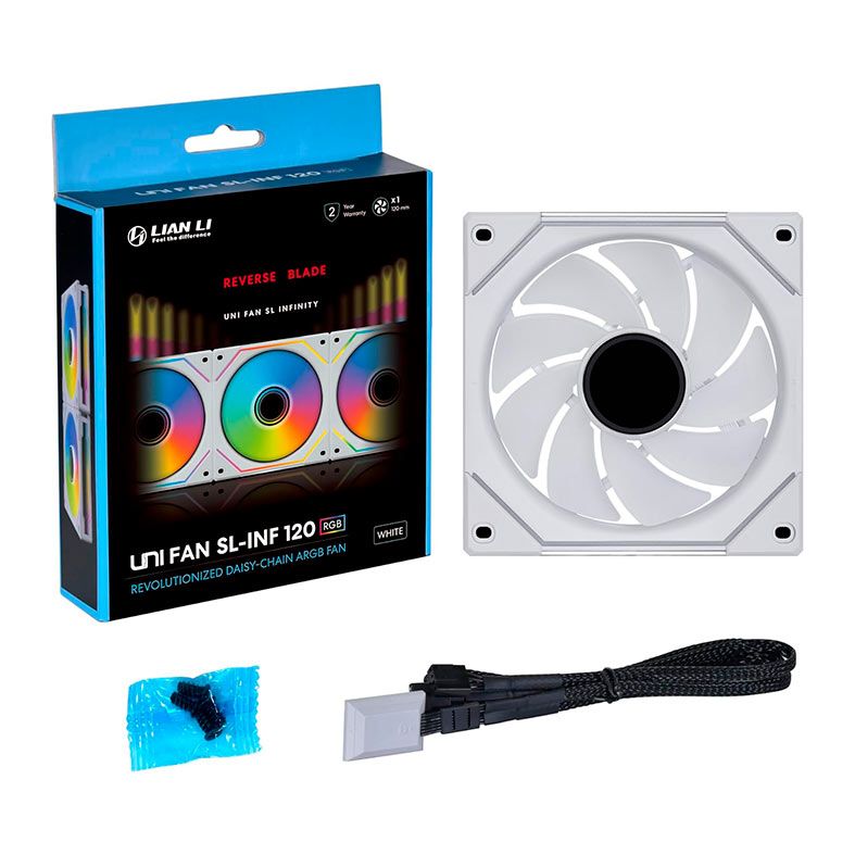 Ventoinha Lian Li Uni Fan SL-INF 120 Reverse, RGB, 120mm, Branca, UF-RSLIN120-1W