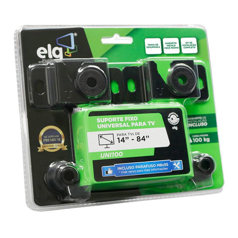 Suporte FIxo Universal Para TV ELG, 14 Pol. a 84 Pol., Preto, UNI100