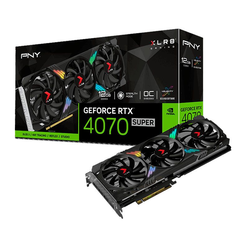 Placa de Video PNY GeForce RTX 4070 Super XLR8 Gaming Verto OC, RGB, 12GB, GDDR6X, 192-bit, VCG4070S12TFXXPB1-O